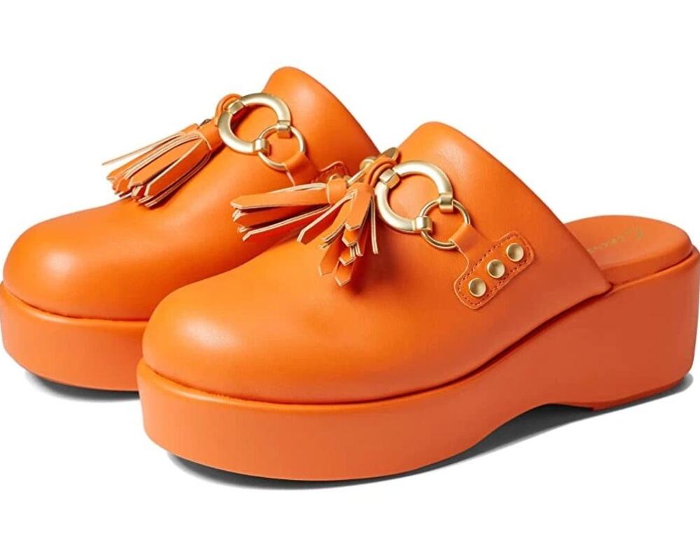 SAM EDELMAN Circus Jinger Mules Clogs Tassel Orange Papaya Sz 9.5 $90